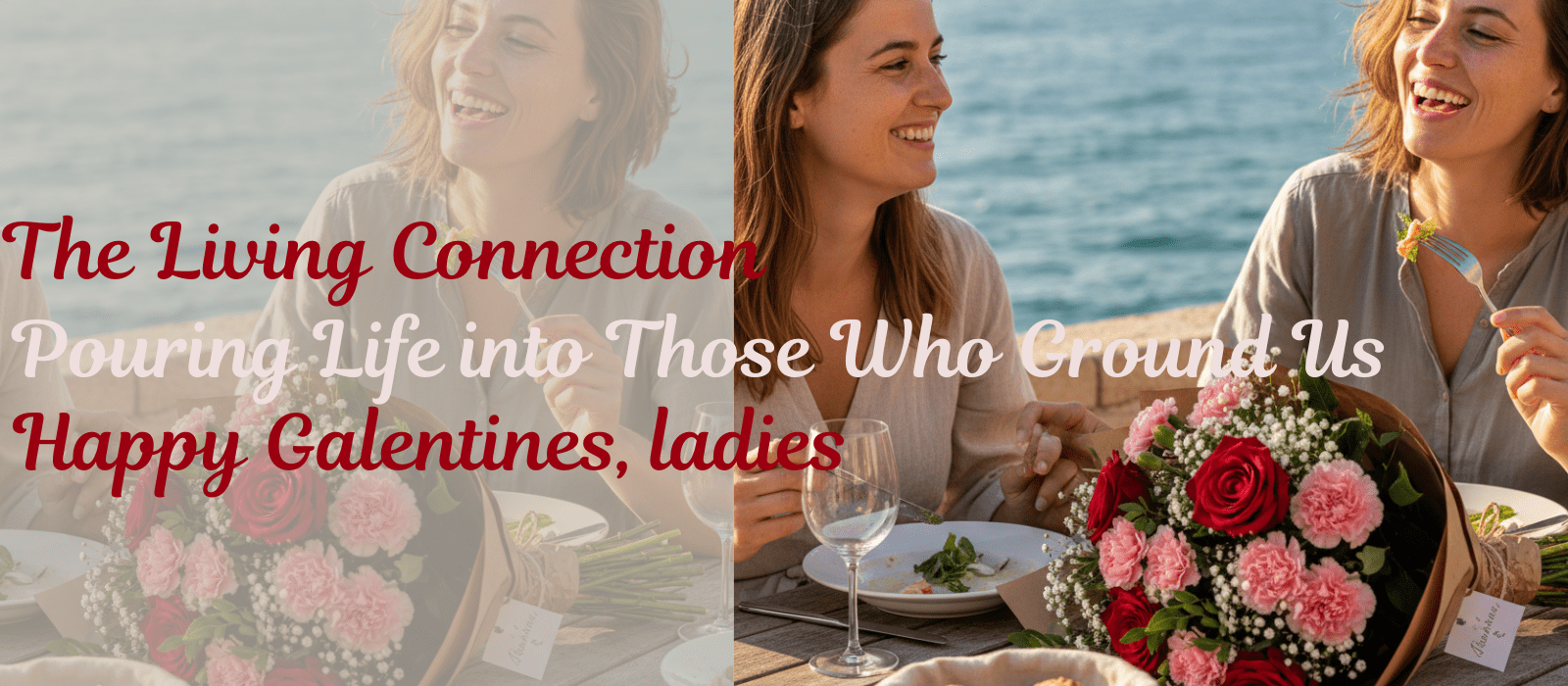 Women celebrating Galentine's Day in Guernsey with luxury red rose and pink carnation bouquets from a local florist.